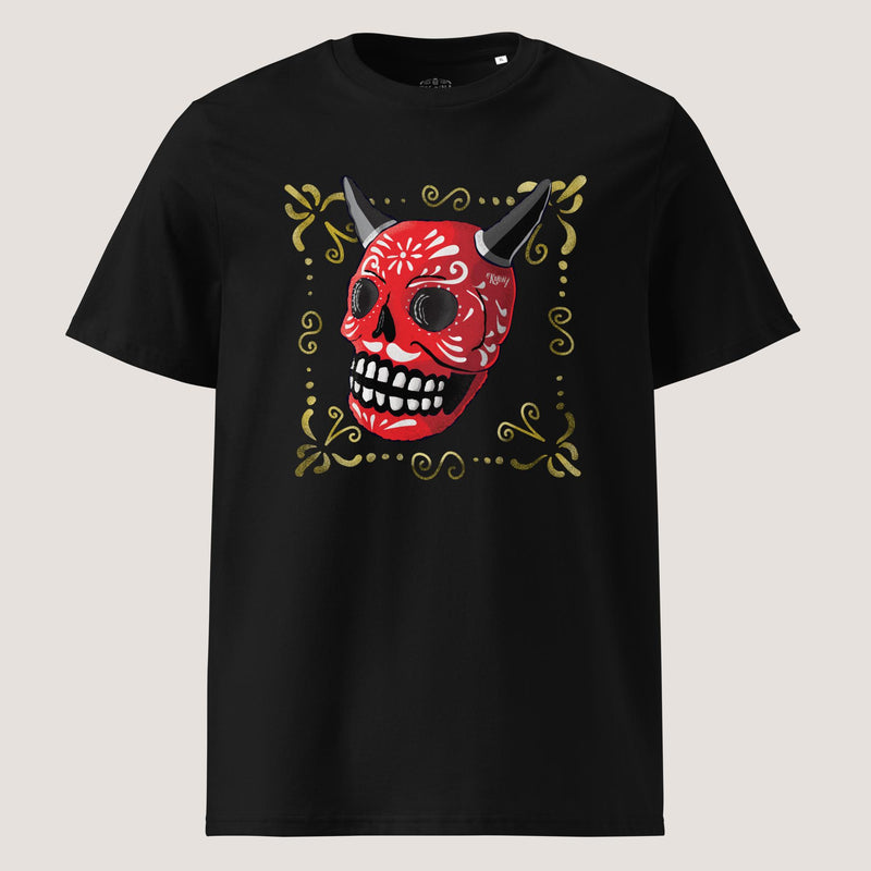 Camiseta unisex de algodón orgánico con calavera del diablo